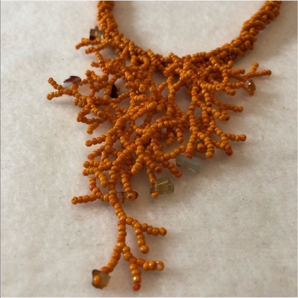 Women Statement Necklace 18” Orange Coral Strand Retro Hippie Boho Bib Costume - Picture 5 of 8